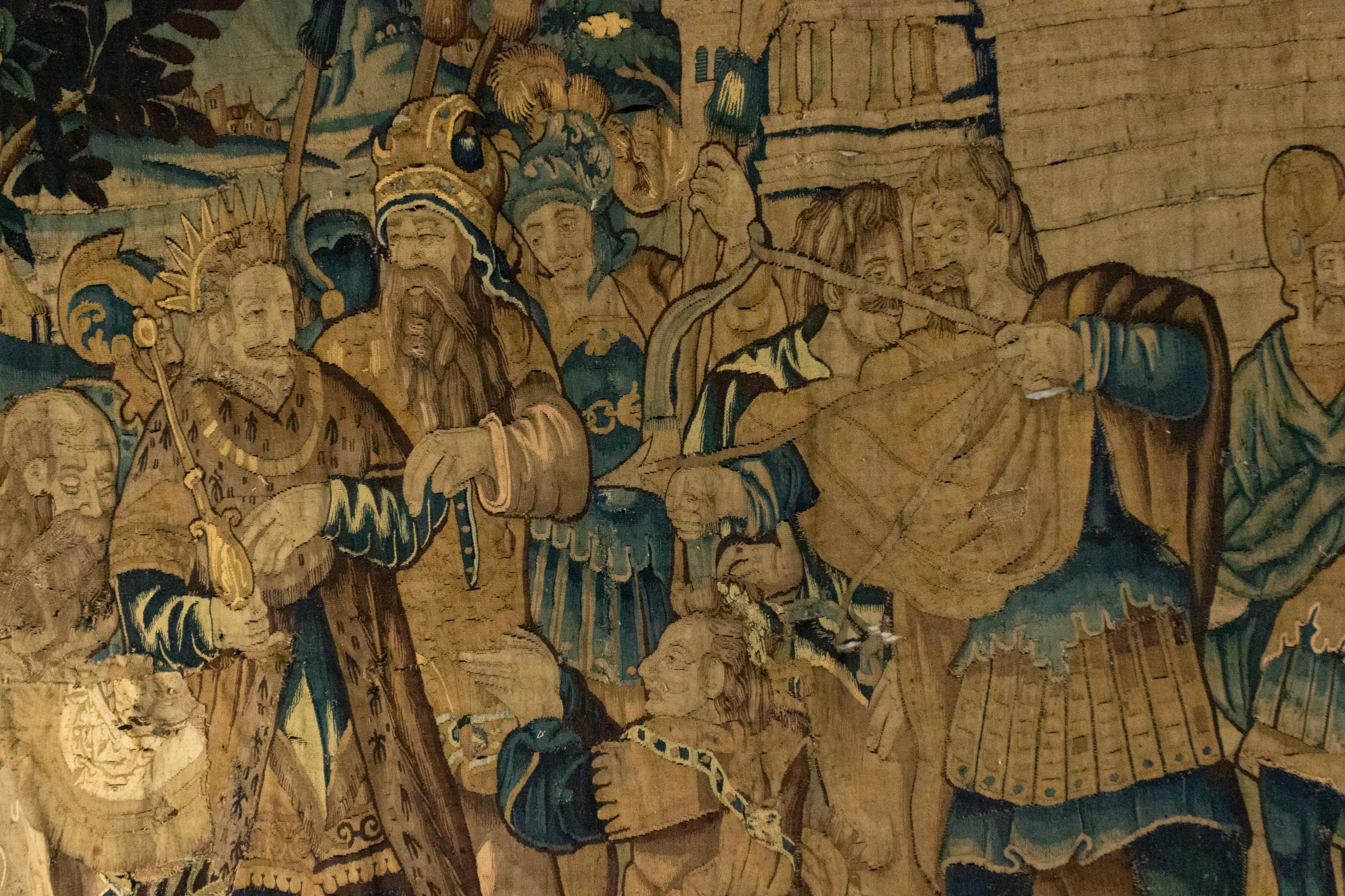 18th Century and Earlier Franco Belgian 17th Century Tapestry of Military Figures For Sale