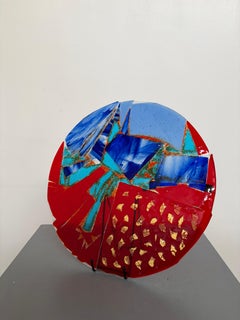 Franco Beraldo Murano Red Glass Abstract Plate with Gold Leaf