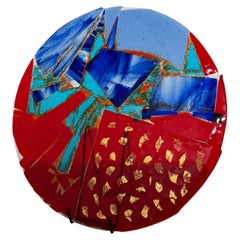 Franco Beraldo Murano Red Glass Abstract Plate with Gold Leaf