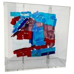 Franco Berardo, "Abstract" Murano glass artwork, polychrome glass panel, signed