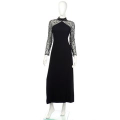 Franco Bertoli Vintage Black Evening Dress with Beads Rhinestones and Embroidery