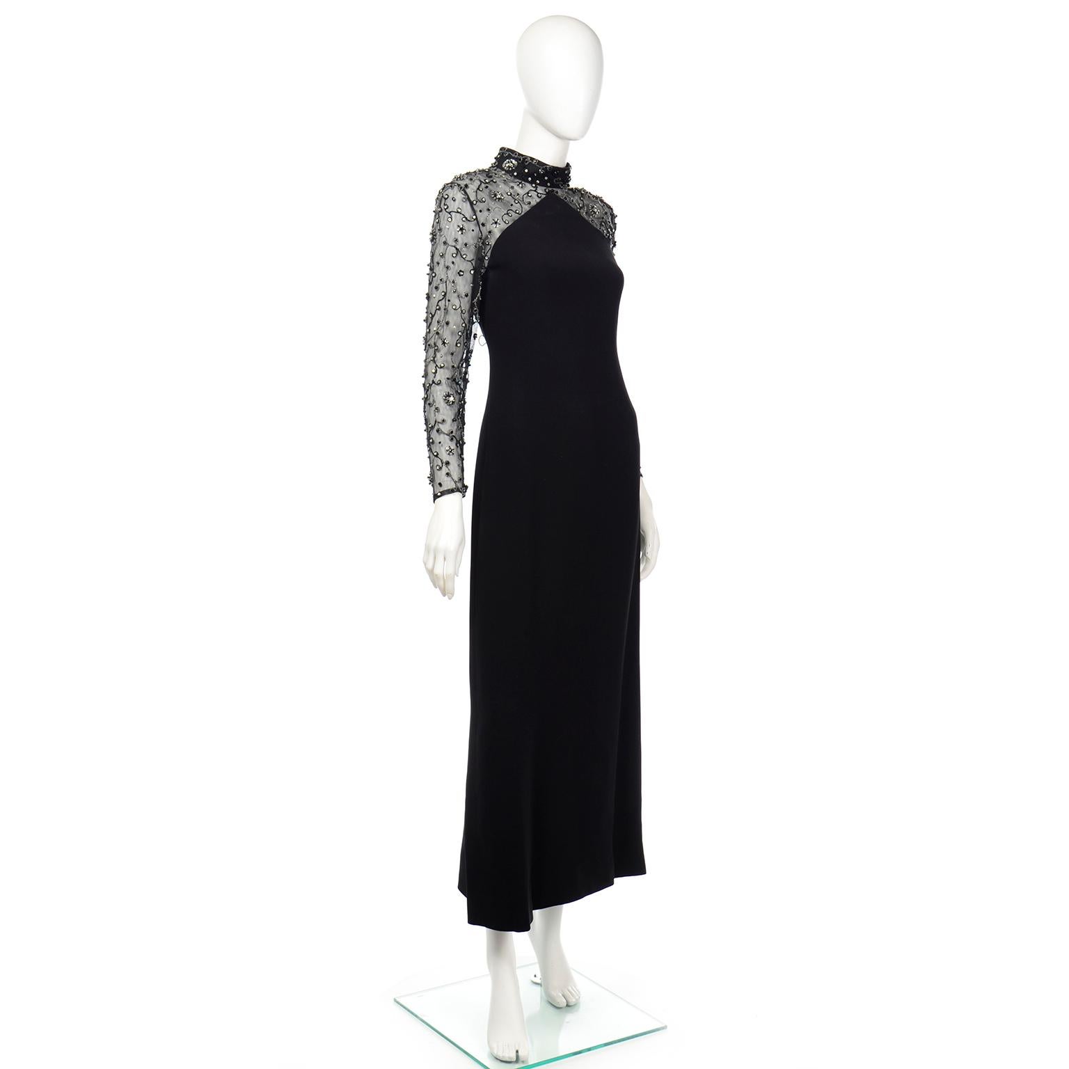 Franco Bertoli Vintage Black Evening Dress with Beads Rhinestones and Embroidery In Excellent Condition In Portland, OR