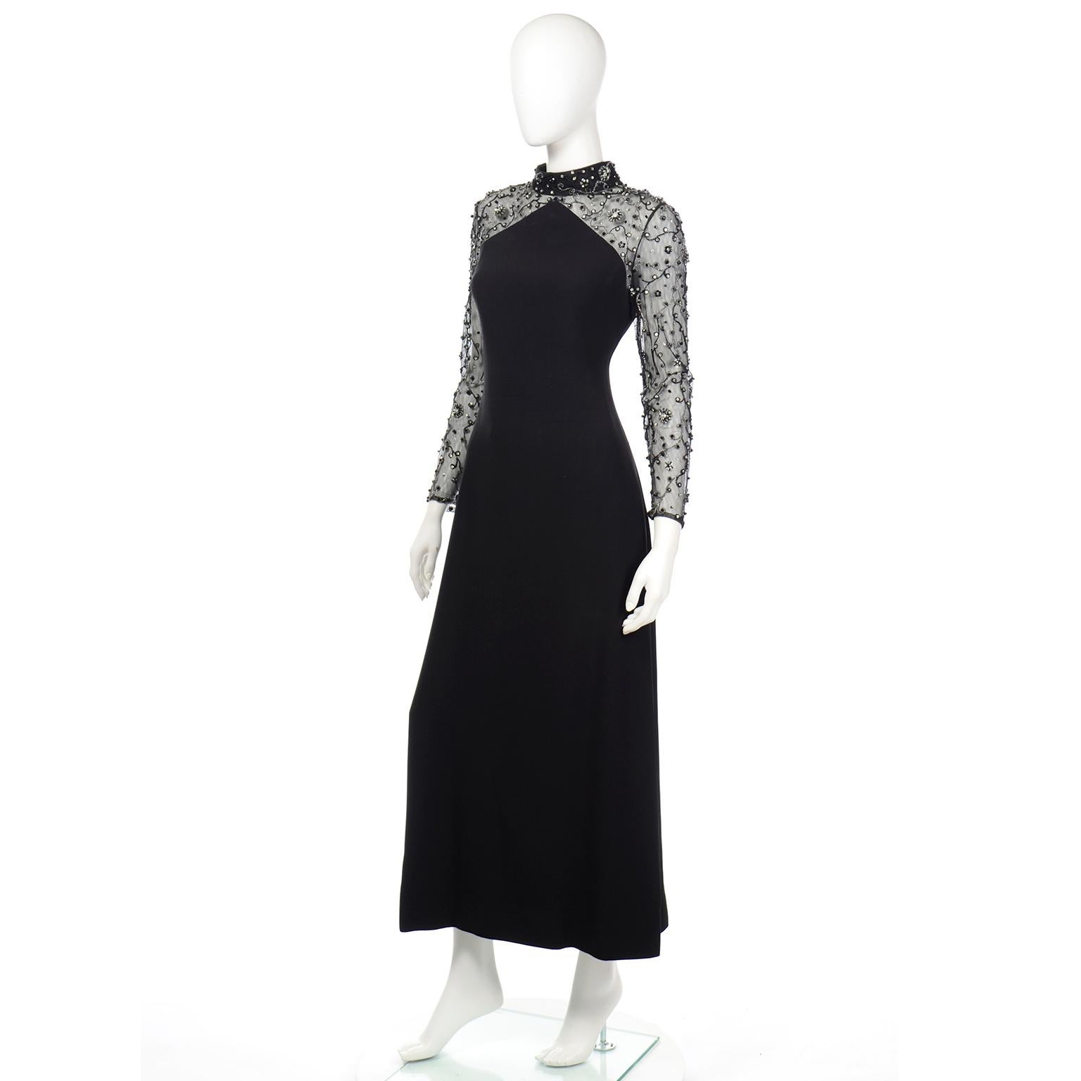 Women's Franco Bertoli Vintage Black Evening Dress with Beads Rhinestones and Embroidery