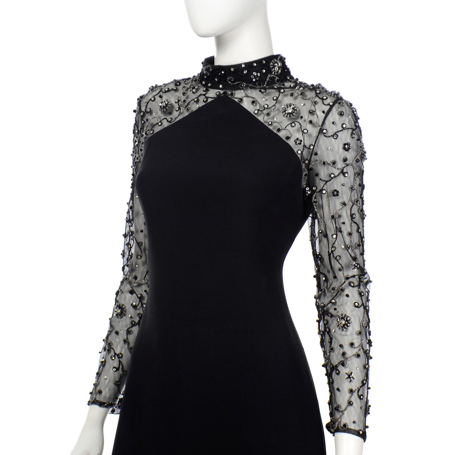 Franco Bertoli Vintage Black Evening Dress with Beads Rhinestones and Embroidery 2