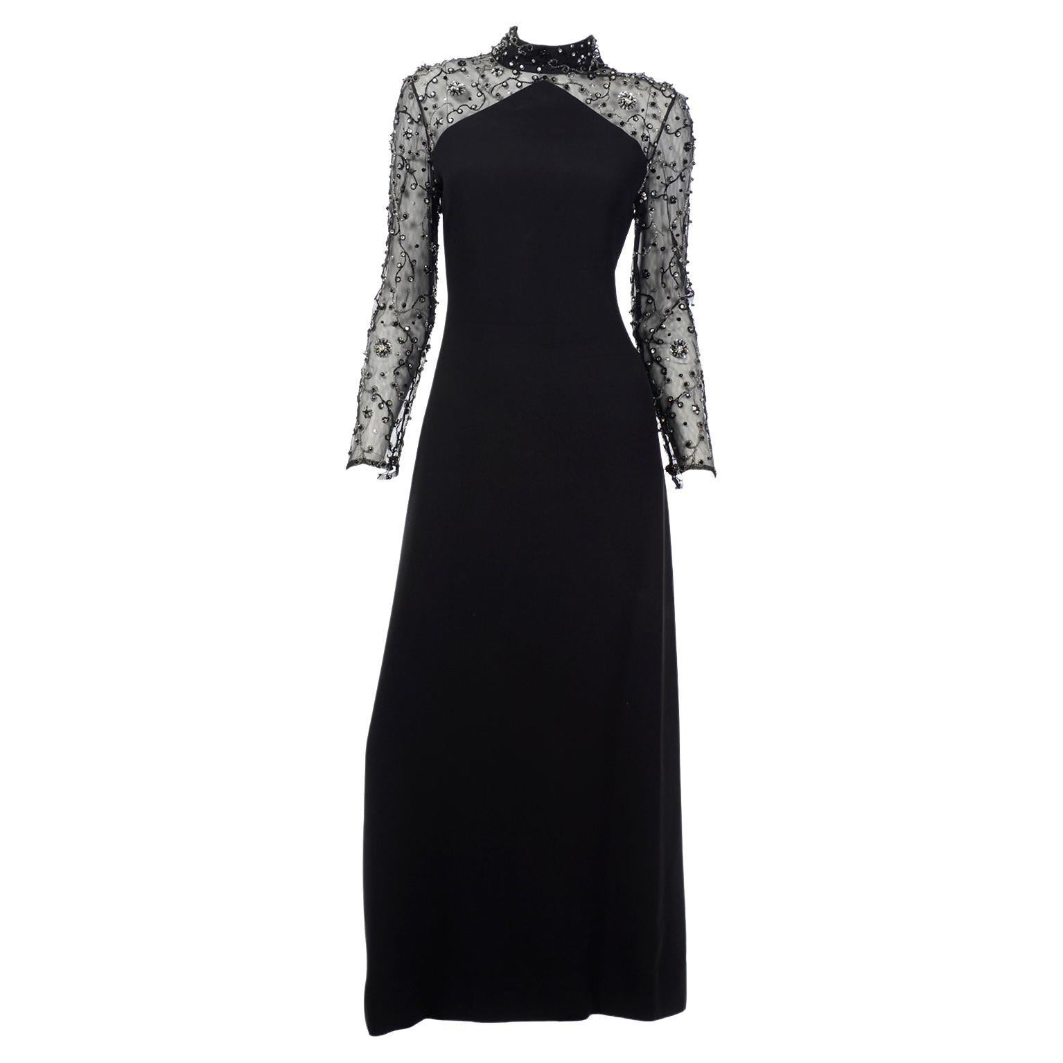 Franco Bertoli Vintage Black Evening Dress with Beads Rhinestones and Embroidery