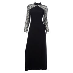 Franco Bertoli Vintage Black Evening Dress with Beads Rhinestones and Embroidery