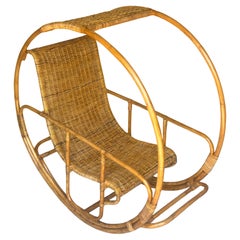 Franco Bettonica “Dondolo” Italian Mid-Century Rattan Rocking Lounge Chair, 1964