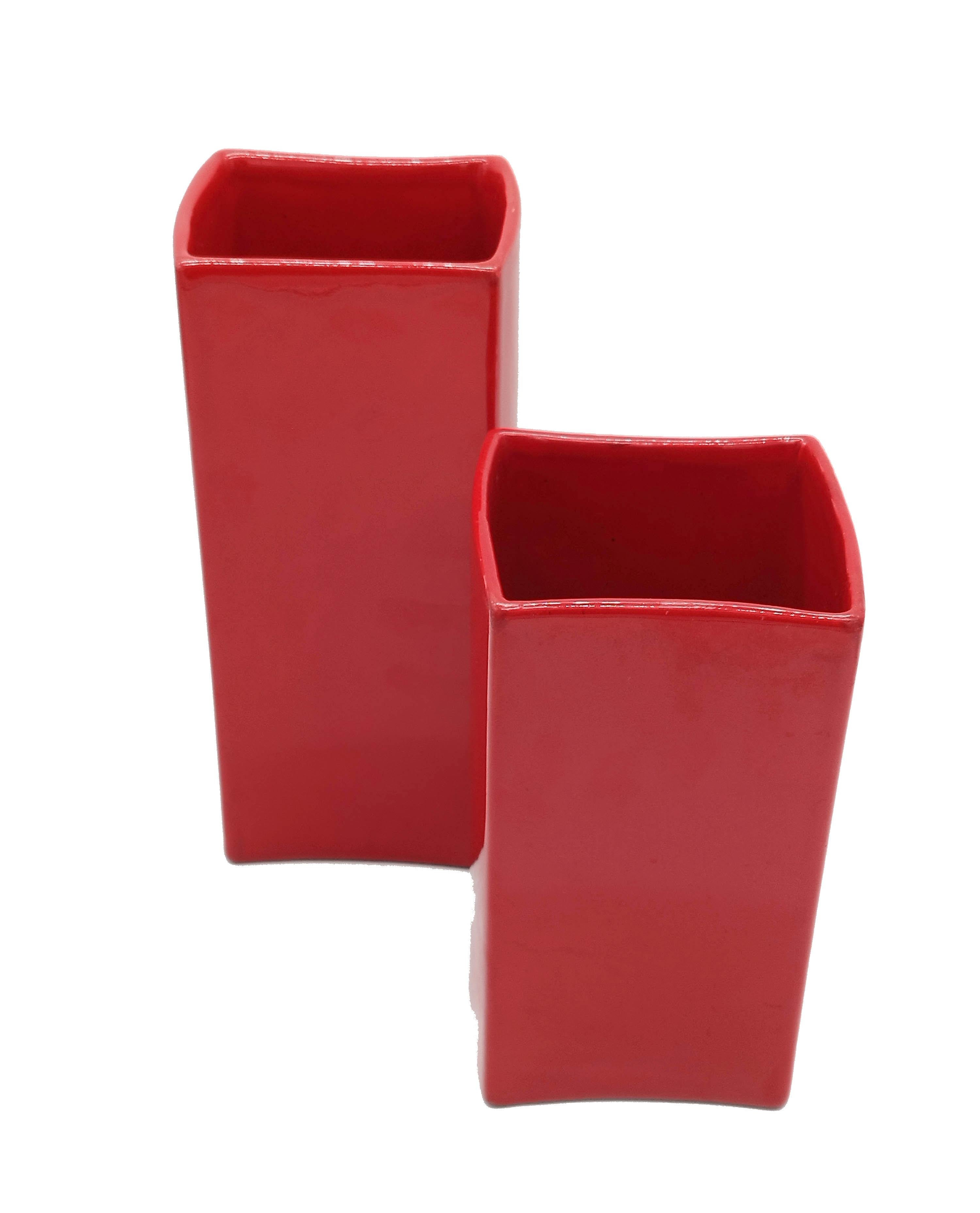 Mid-Century Modern Franco Bettonica for Gabbianelli Set of Two Red Ceramic Vases, Italy 1970s