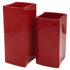Franco Bettonica for Gabbianelli Set of Two Red Ceramic Vases, Italy 1970s