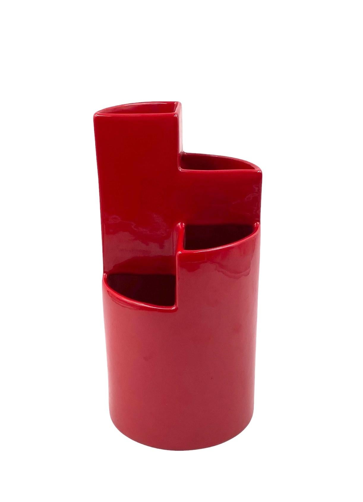 Céramique Franco Bettonica, vase en céramique rouge mod. fb1, Gabbianelli Italie vers 1970 en vente