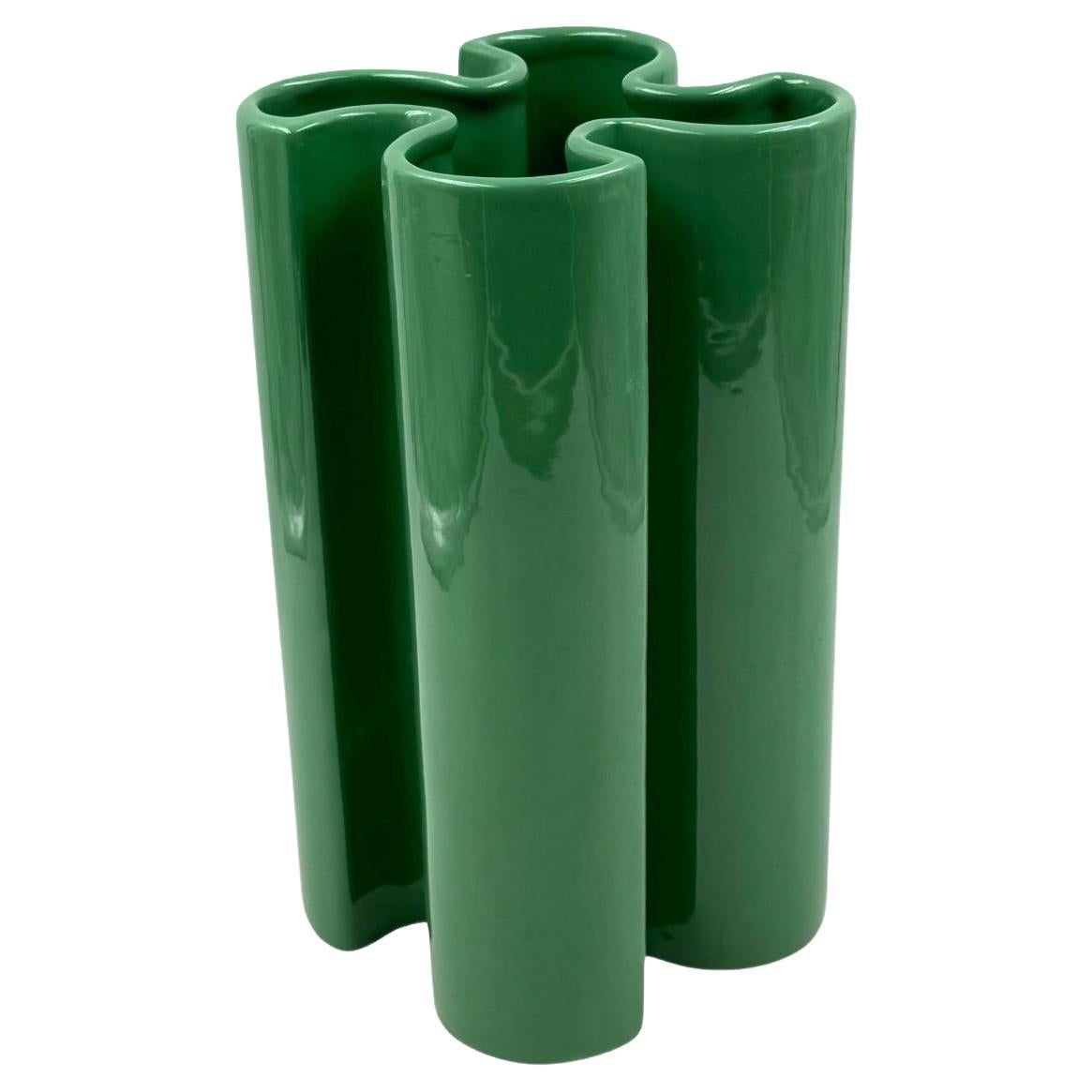 Franco Bettonica, Space age rare green ceramic vase, Gabbianelli Italy ca. 1970