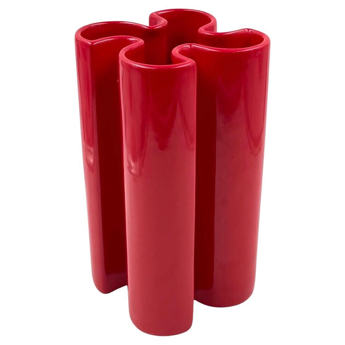 Franco Bettonica, Space age rare red ceramic vase, Gabbianelli Italy ca. 1970