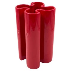Franco Bettonica, Space Age seltene rote Keramikvase, Gabbianelli Italien ca. 1970