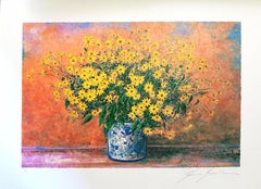 Vase of Jerusalem Artichoke Flowers - Screen Print by F. Bocchi