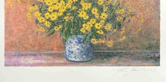 Vase aus Jerusalem Artichoke-Blumen – Siebdruck von Franco Bocchi – 1980er Jahre