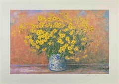 Vase of Jerusalem Artichoke Flowers - Screen Print by Franco Bocchi - 1980s