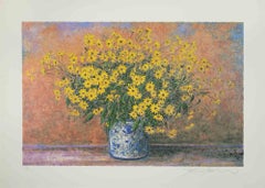 Vase of Jerusalem Artichoke Flowers - Screen Print by Franco Bocchi - 1980s