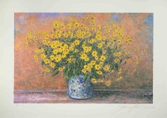 Vase of Jerusalem Artichoke Flowers - Screen Print by Franco Bocchi - 1980s
