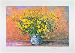 Vaso di fiori di topinambur - Serigrafia di Franco Bocchi - anni '80