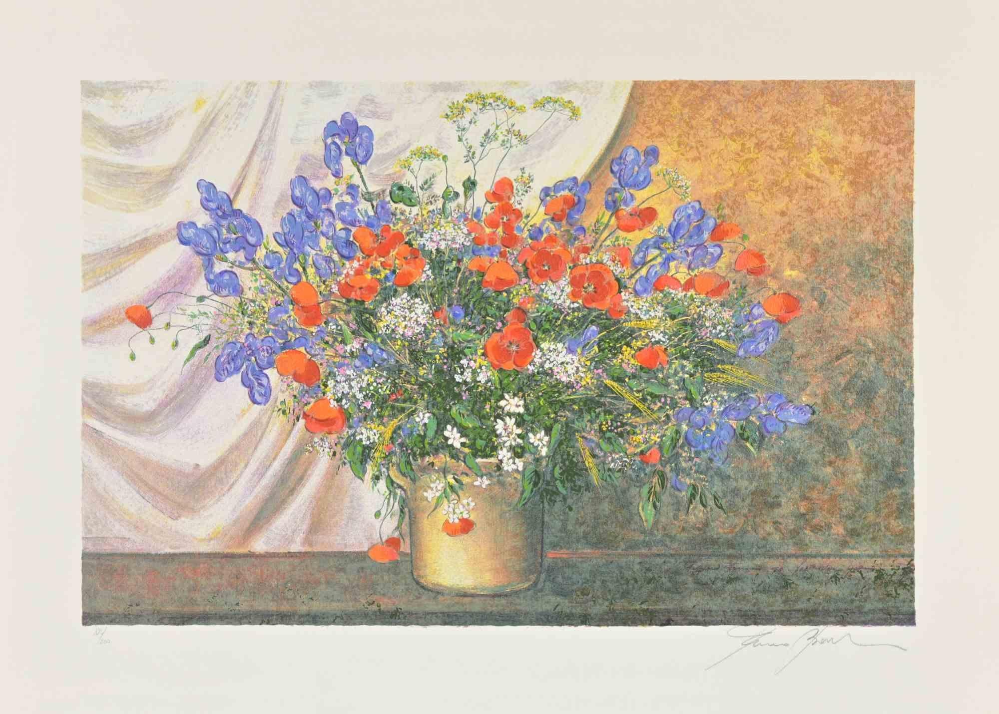 Wildflowers est une œuvre d'art moderne originale réalisée par Franco Bocchi dans les années 1980.

Sérigraphie de couleurs mélangées.

Signé à la main dans la marge inférieure.

 Numéroté dans la marge inférieure gauche. Edition de 200