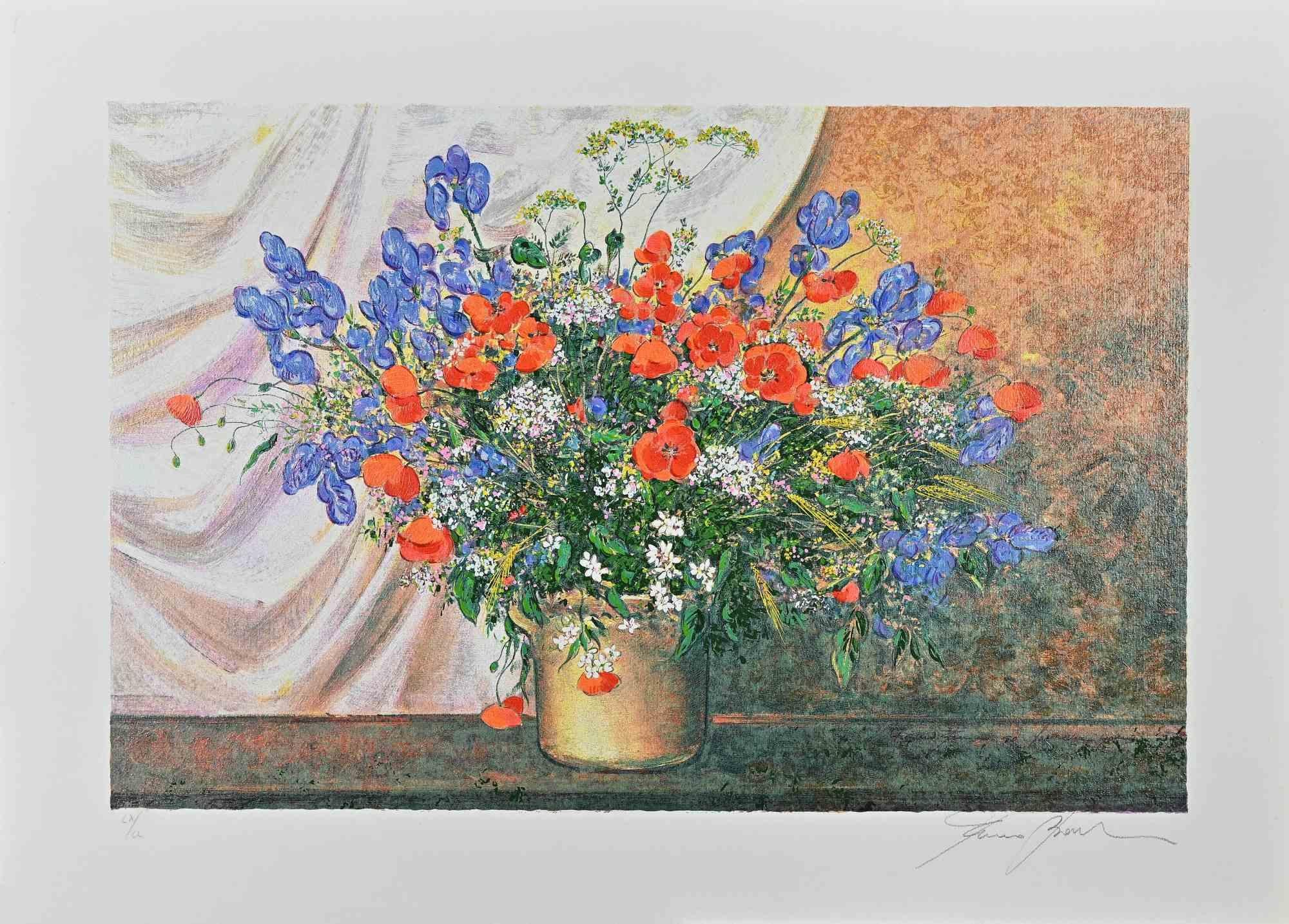 Wildflowers est une œuvre d'art moderne réalisée par Franco Bocchi au 20e siècle.

Sérigraphie de couleurs mélangées.

Signé à la main dans la marge inférieure.

 Numéroté dans la marge inférieure gauche, LX/a. Édition de 200 exemplaires.

Bonnes