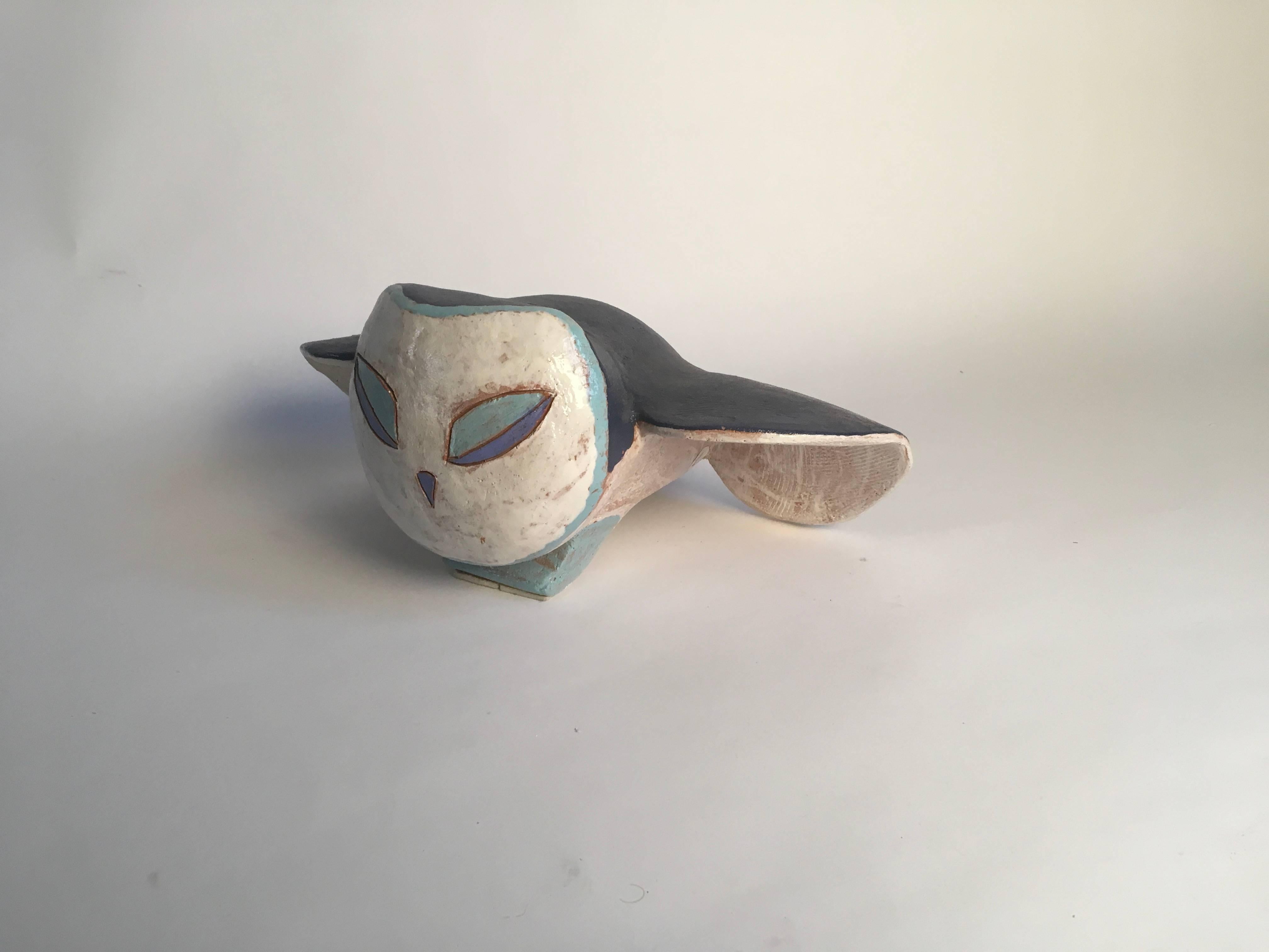 Ceramic sculpture depicting on owl created by Franco Bratta in 2006, Albisola. Signed.