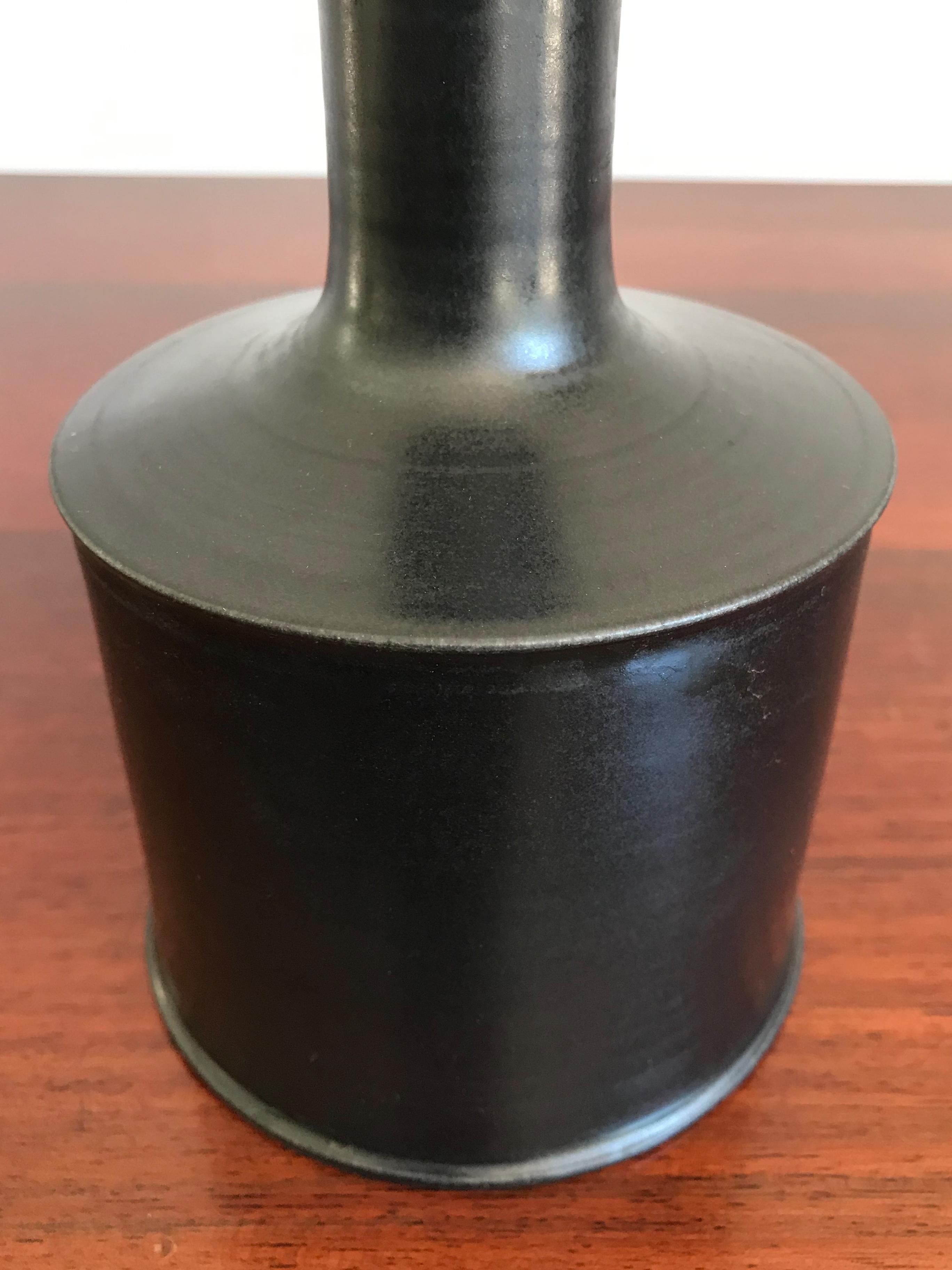 Mid-Century Modern Franco Bucci Italian Black Ceramic Bottle Vase, 1970s For Sale