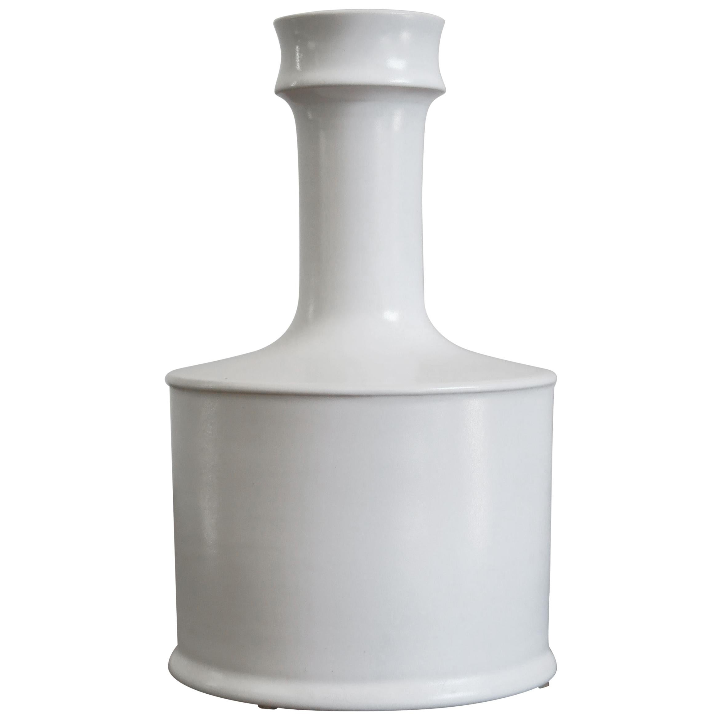 Franco Bucci Italian White Ceramic Bottle Vase, 1970s For Sale