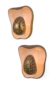 Franco Buzzi Hand Formed & Perforated Brass Sconces for O-Luce, Milan Italy 1952