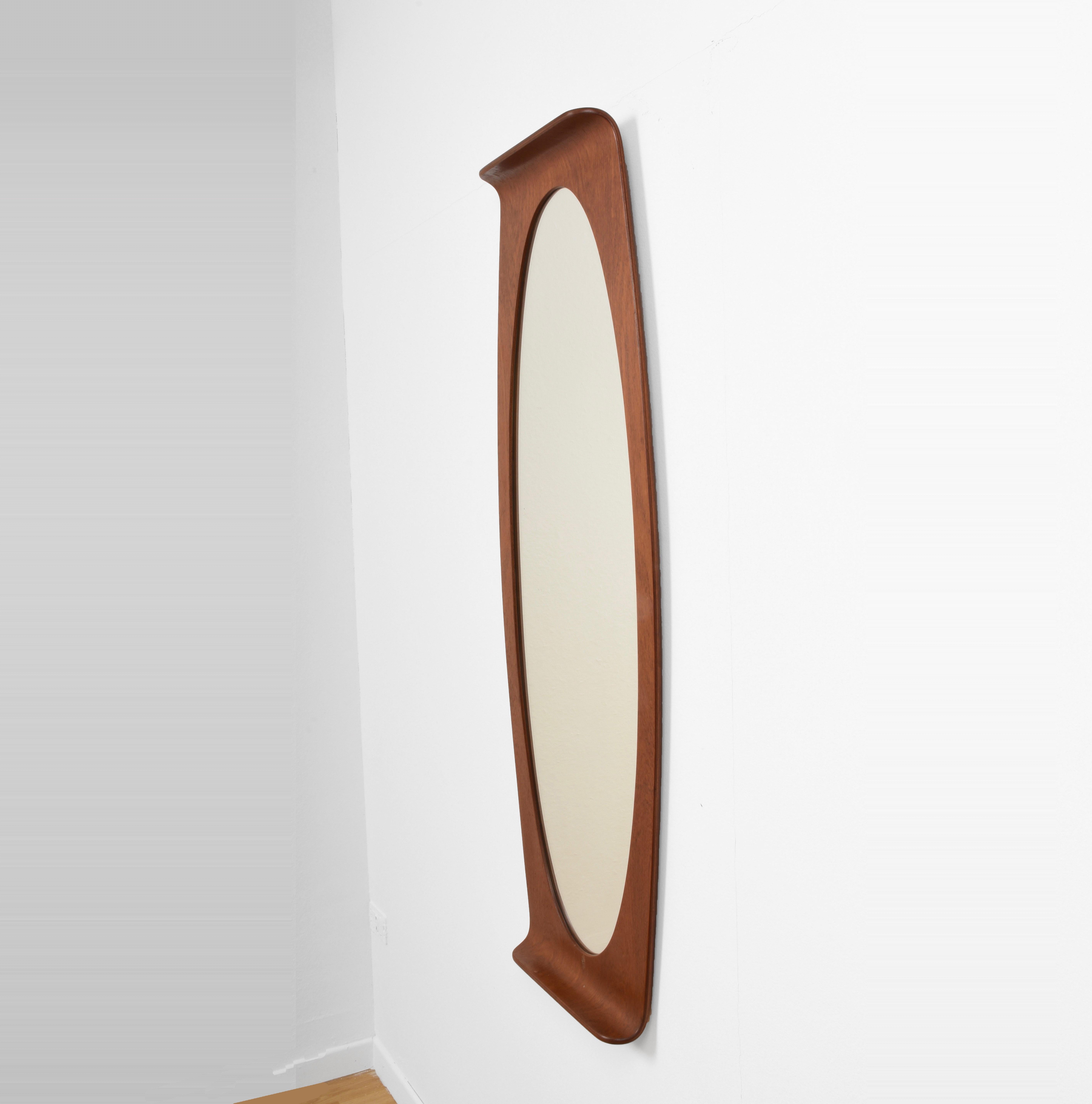 Mid-Century Modern Franco Campo and Carlo Graffi Wall Mirror in Curved Wood, Italy, 1960s