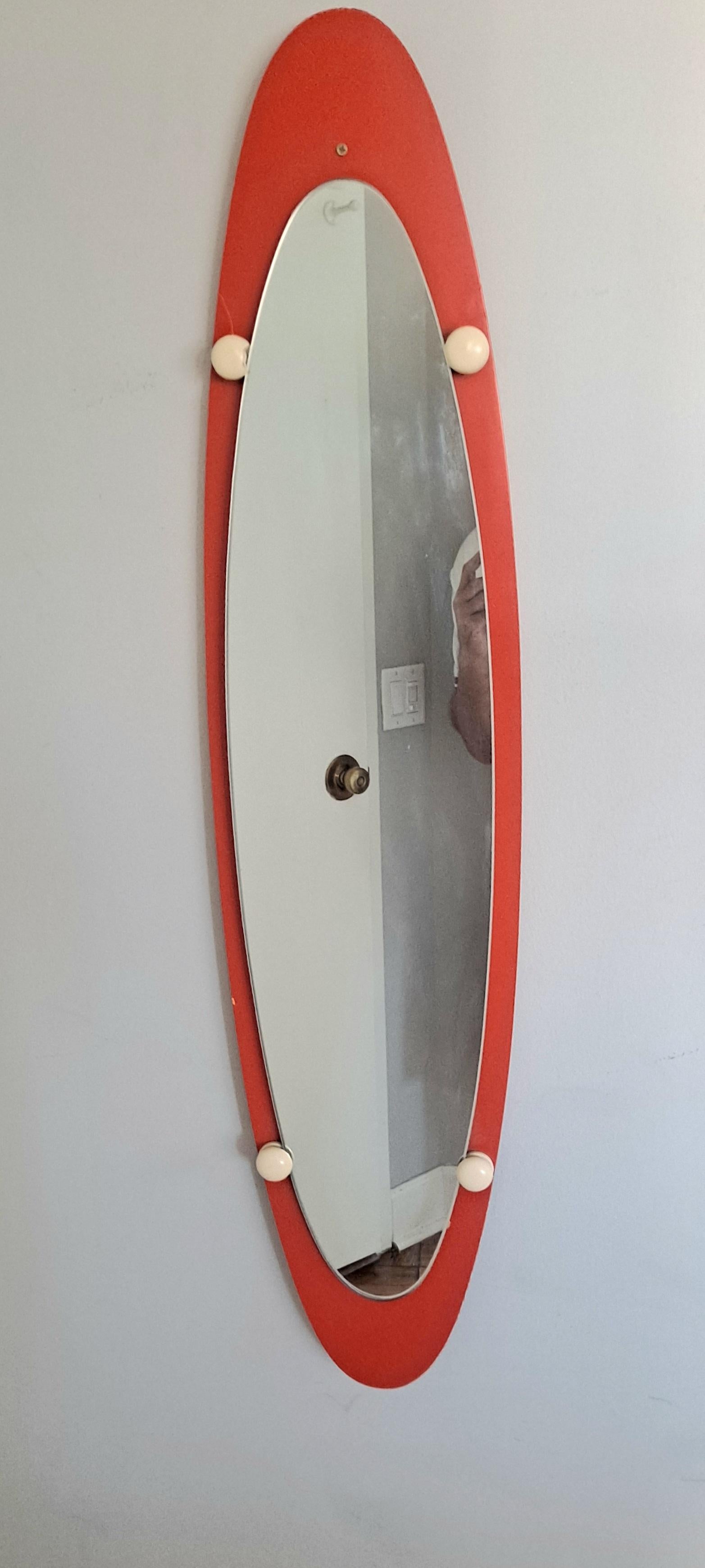 Franco Campo Tick wood mirror. Panted in Orange color. Mirror frame can be restored sold as is .
