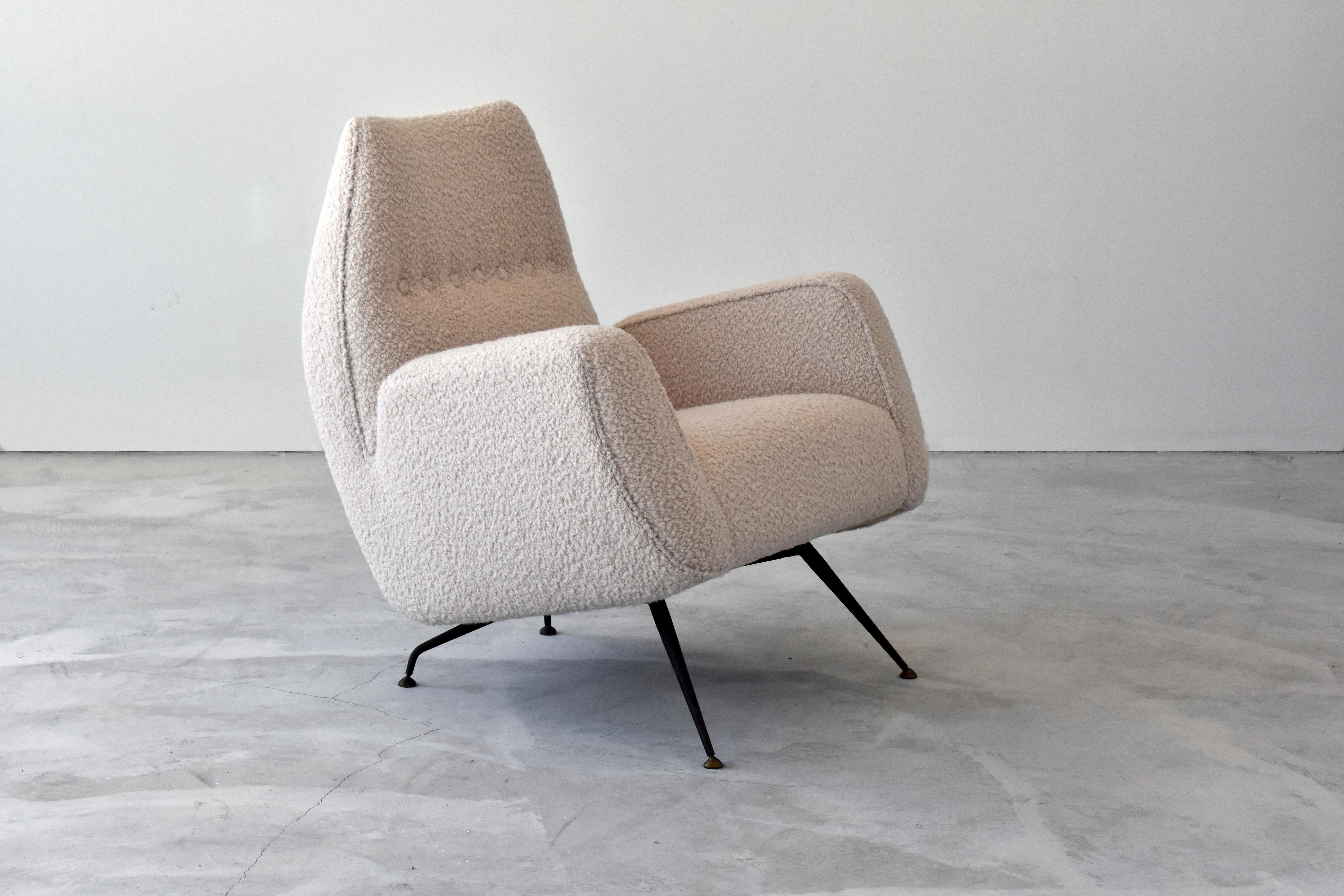 Mid-Century Modern Franco Campo, Carlo Graffi 'Attribution' Lounge Chair, Fabric Metal, 1948, Italy