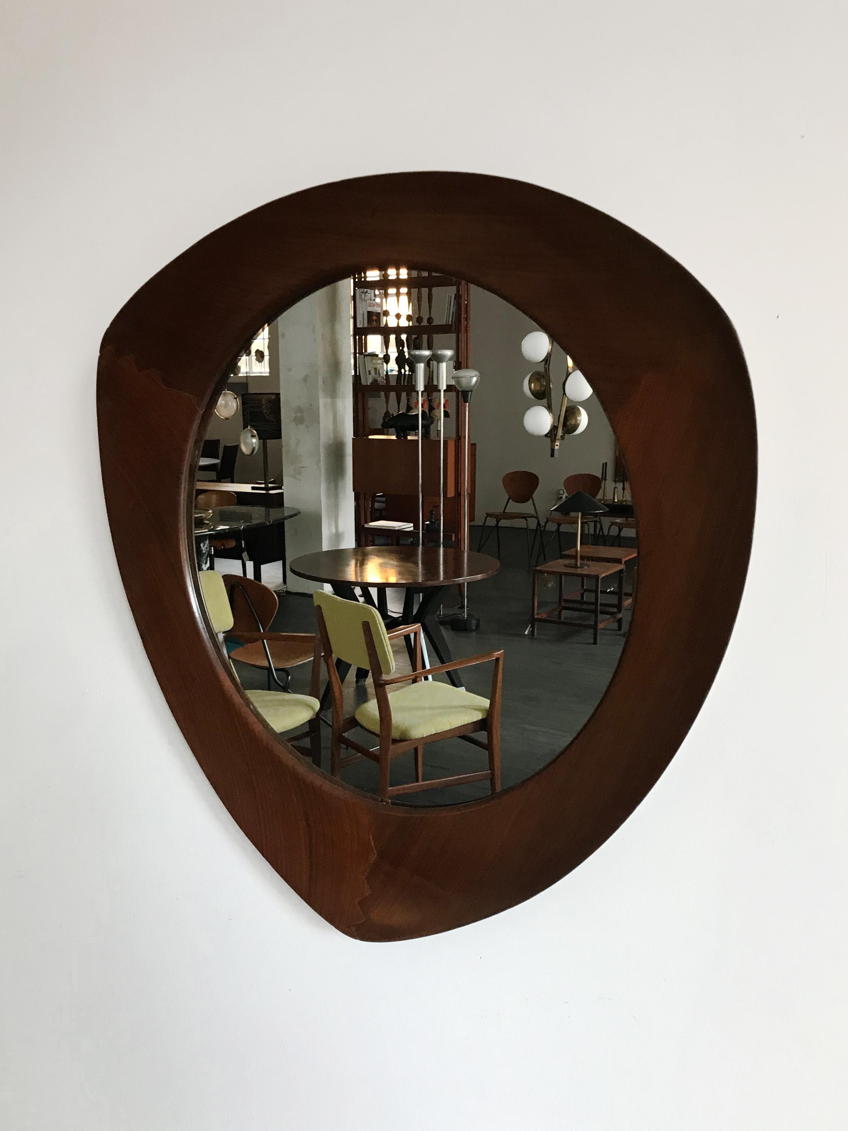 Mid-Century Modern Franco Campo & Carlo Graffi for Home Midcentury Solid Wood Wall Mirror, 1950s