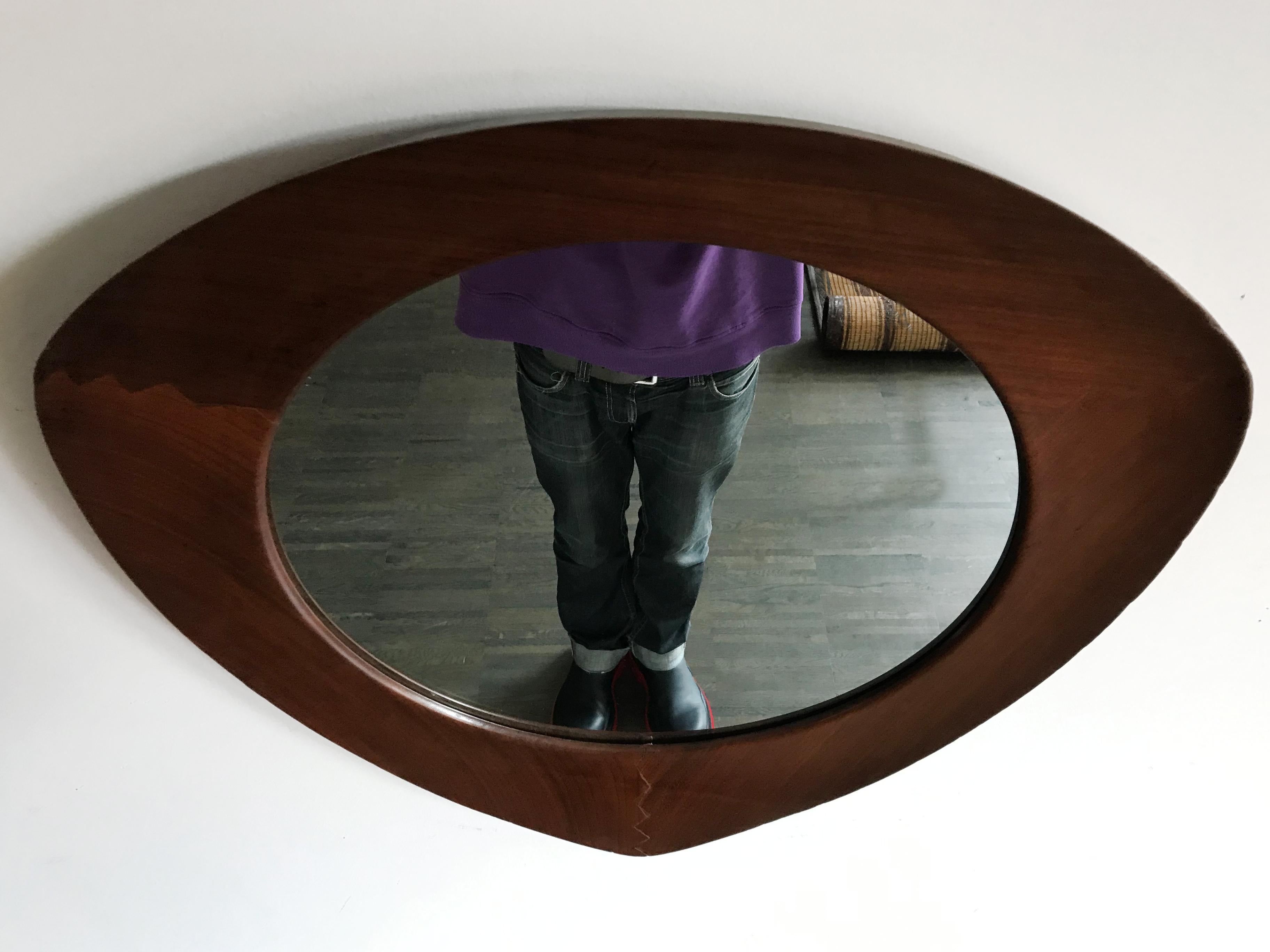 Mid-20th Century Franco Campo & Carlo Graffi for Home Midcentury Solid Wood Wall Mirror, 1950s