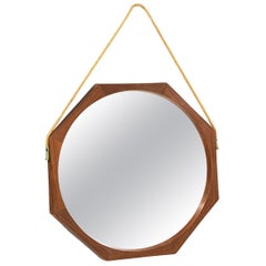 Franco Campo Carlo Graffi Teak Octagonal Wall Mirror Italy, 1960s