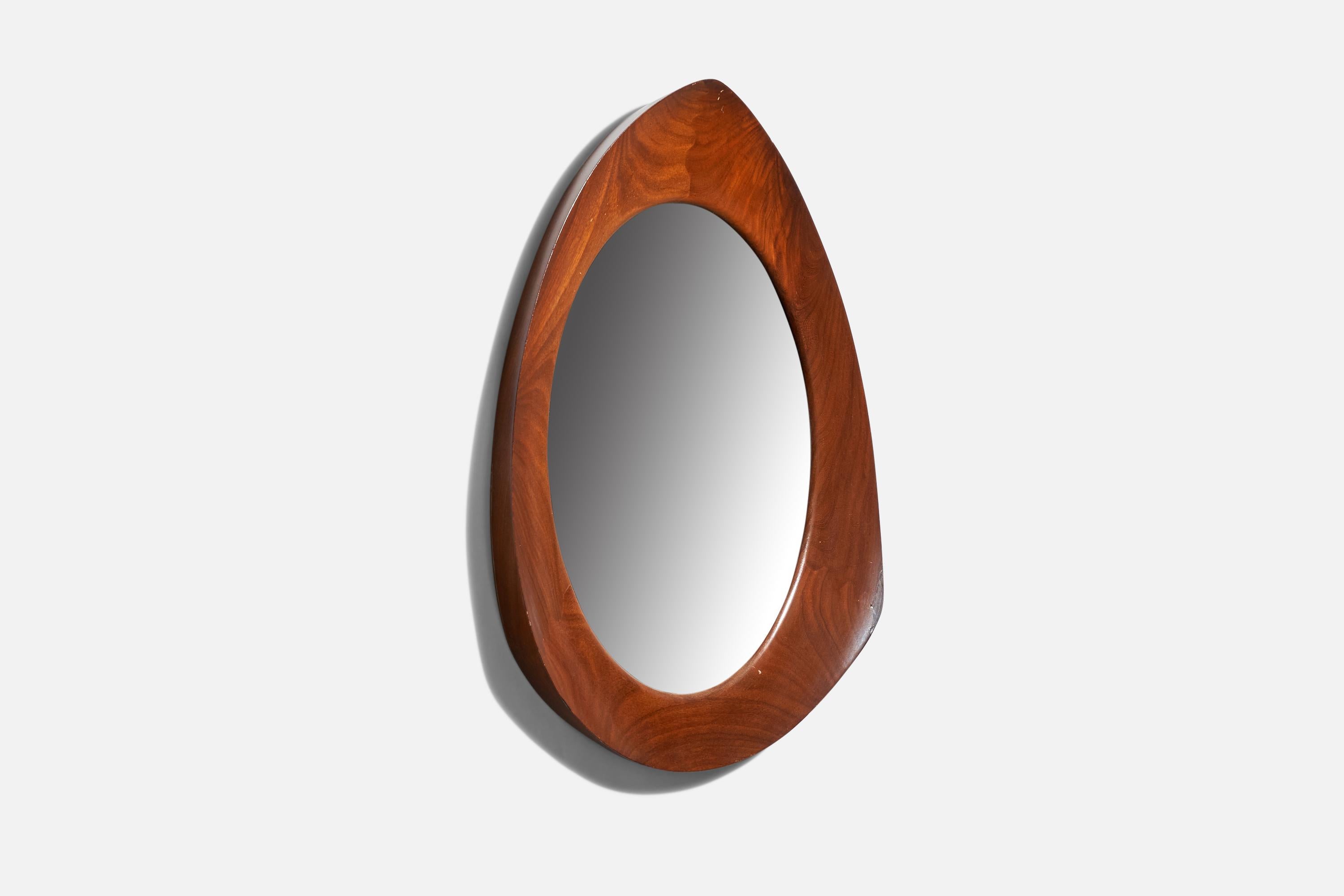 Franco Campo & Carlo Graffi, Wall Mirror, Walnut, Mirror Glass, Italy, 1950s In Good Condition For Sale In High Point, NC