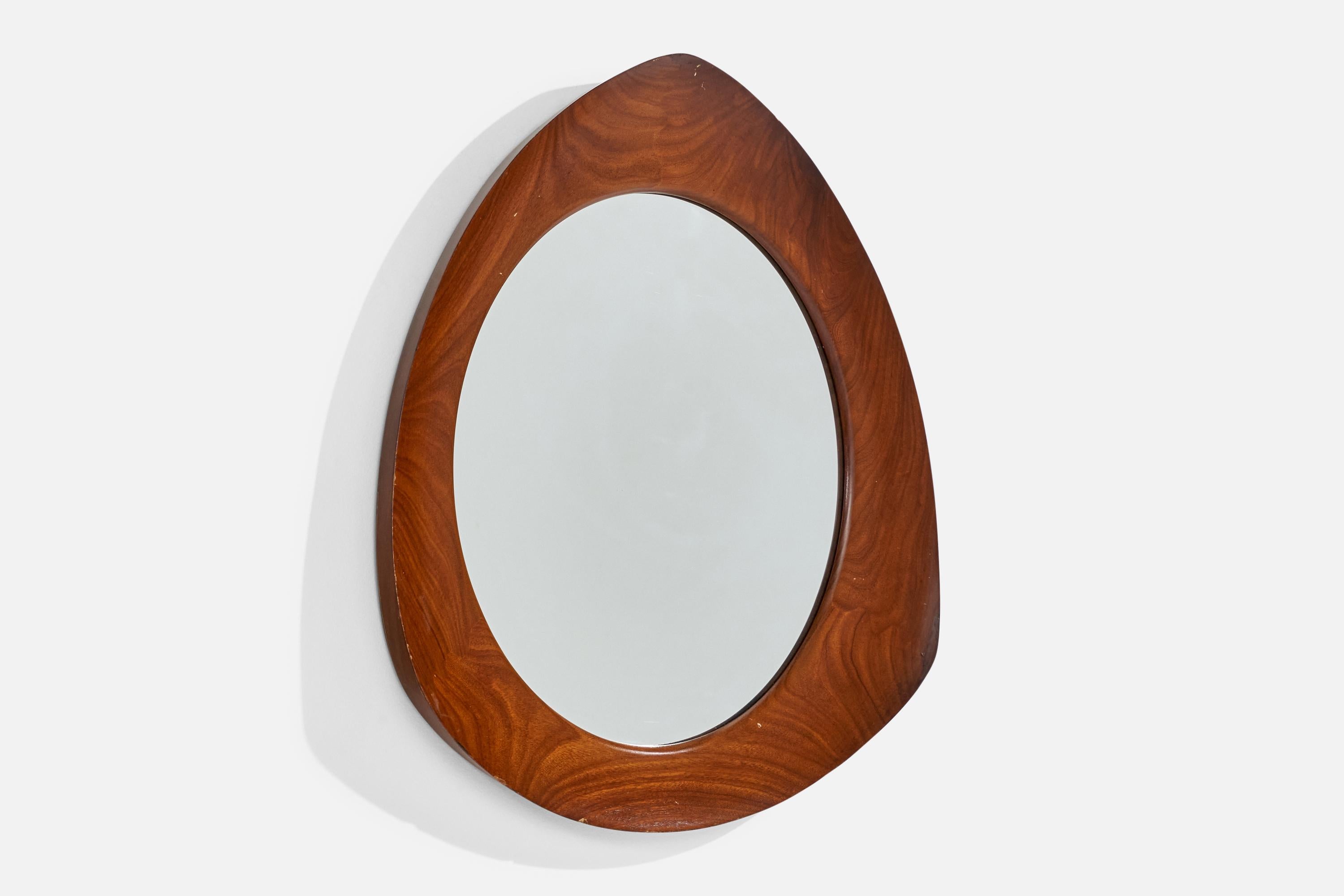 Mid-Century Modern Franco Campo & Carlo Graffi, Wall Mirror, Walnut, Mirror Glass, Italy, 1950s For Sale