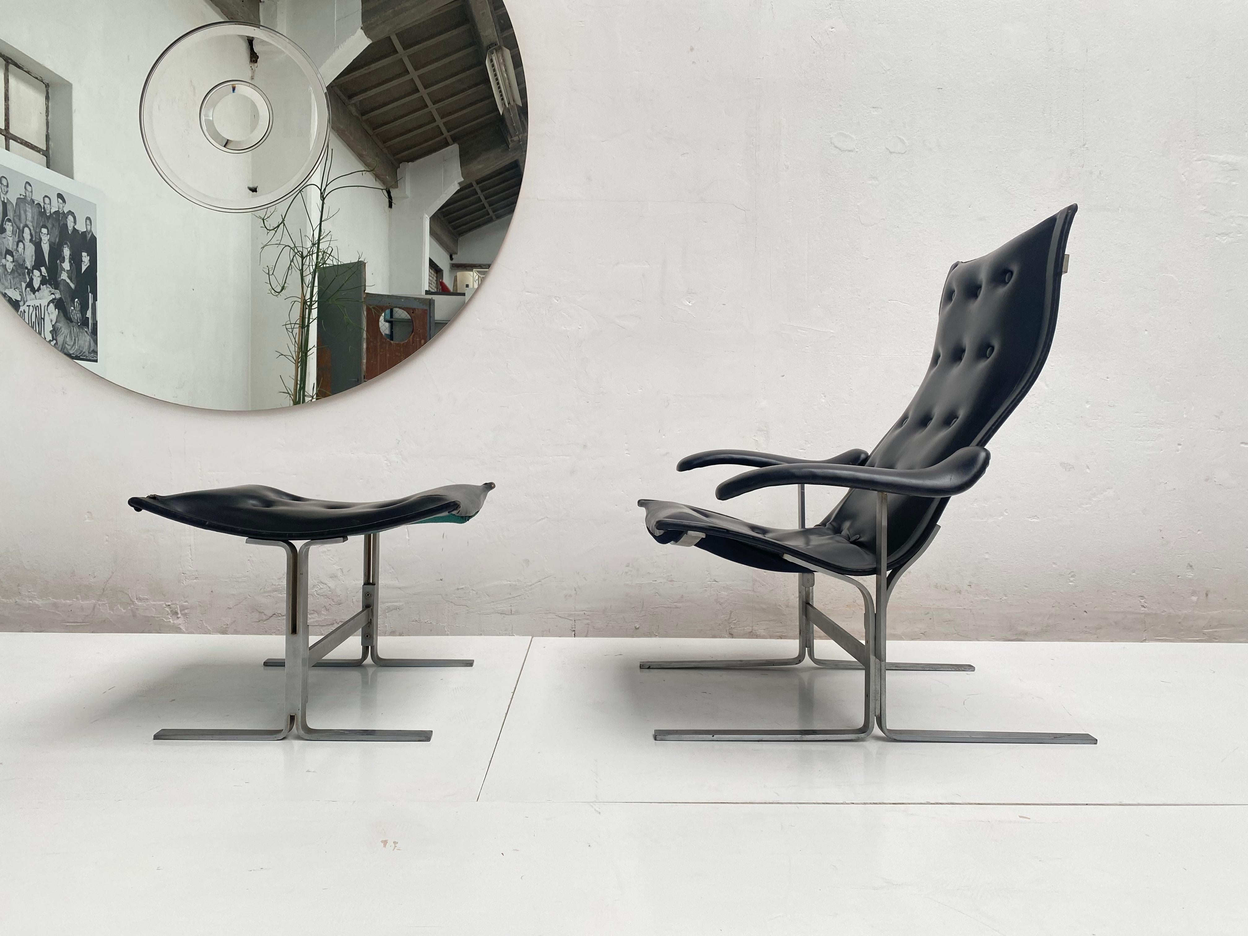 Mid-Century Modern Chaise longue et pouf Franco Campo, 1 des 2 ensembles jamais produits, authentifié en vente