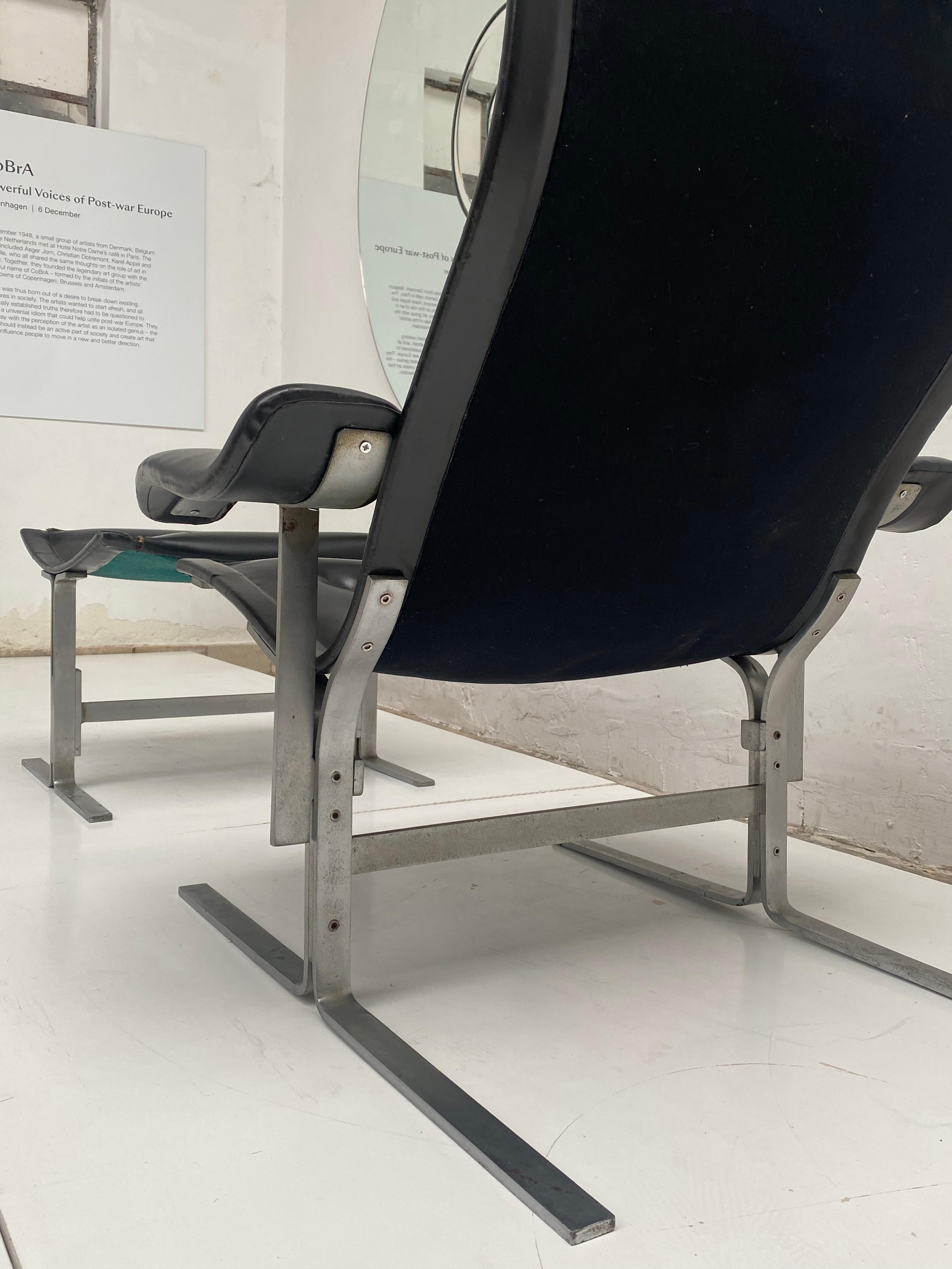 Nickel Chaise longue et pouf Franco Campo, 1 des 2 ensembles jamais produits, authentifié en vente