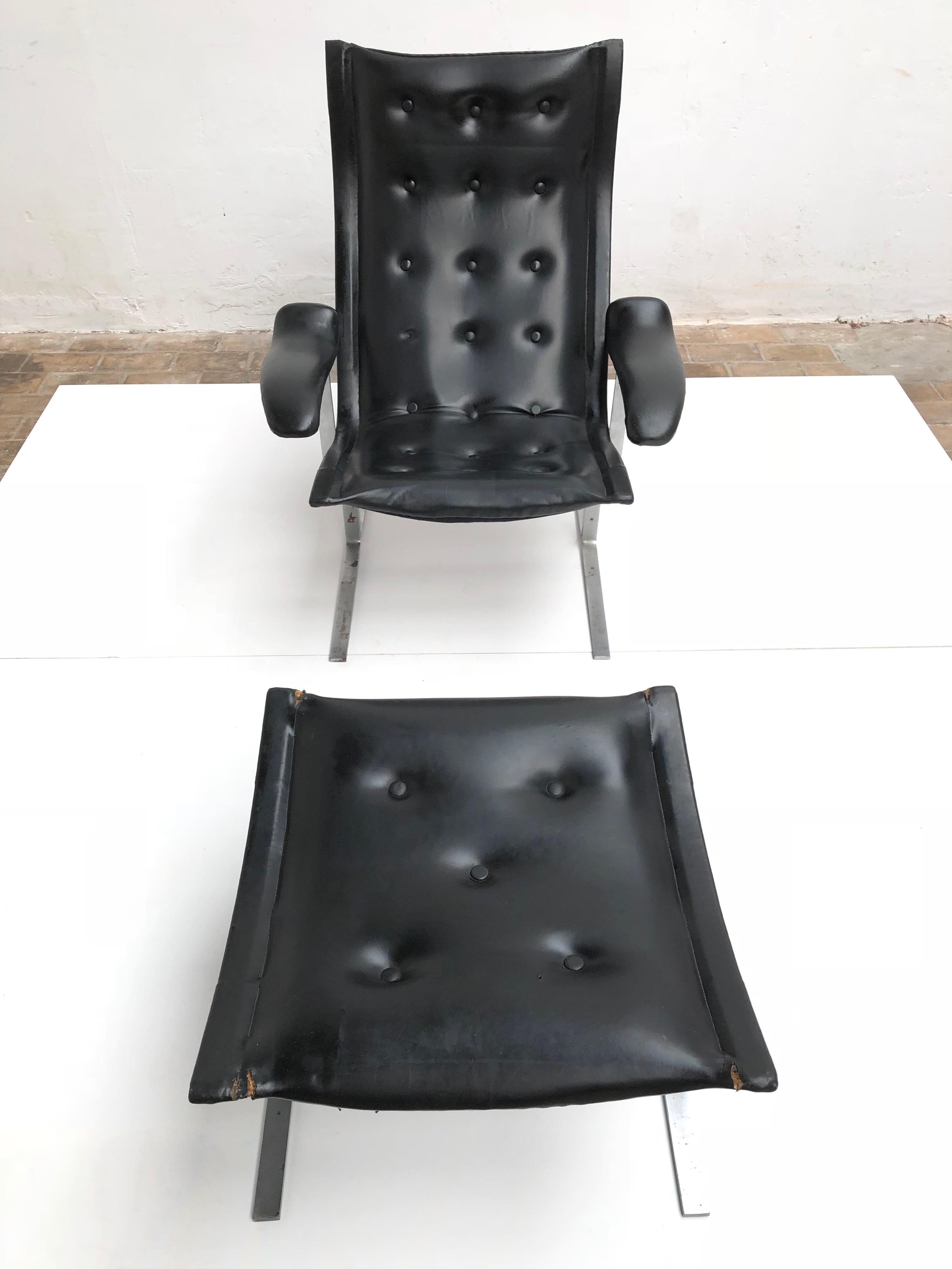 Hand-Crafted Franco Campo lounge chair & ottoman, 1 of 2 sets ever produced, Authenticated