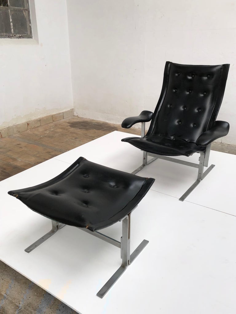 Mid-20th Century Franco Campo lounge chair & ottoman, 1 of 2 sets ever produced, Authenticated For Sale