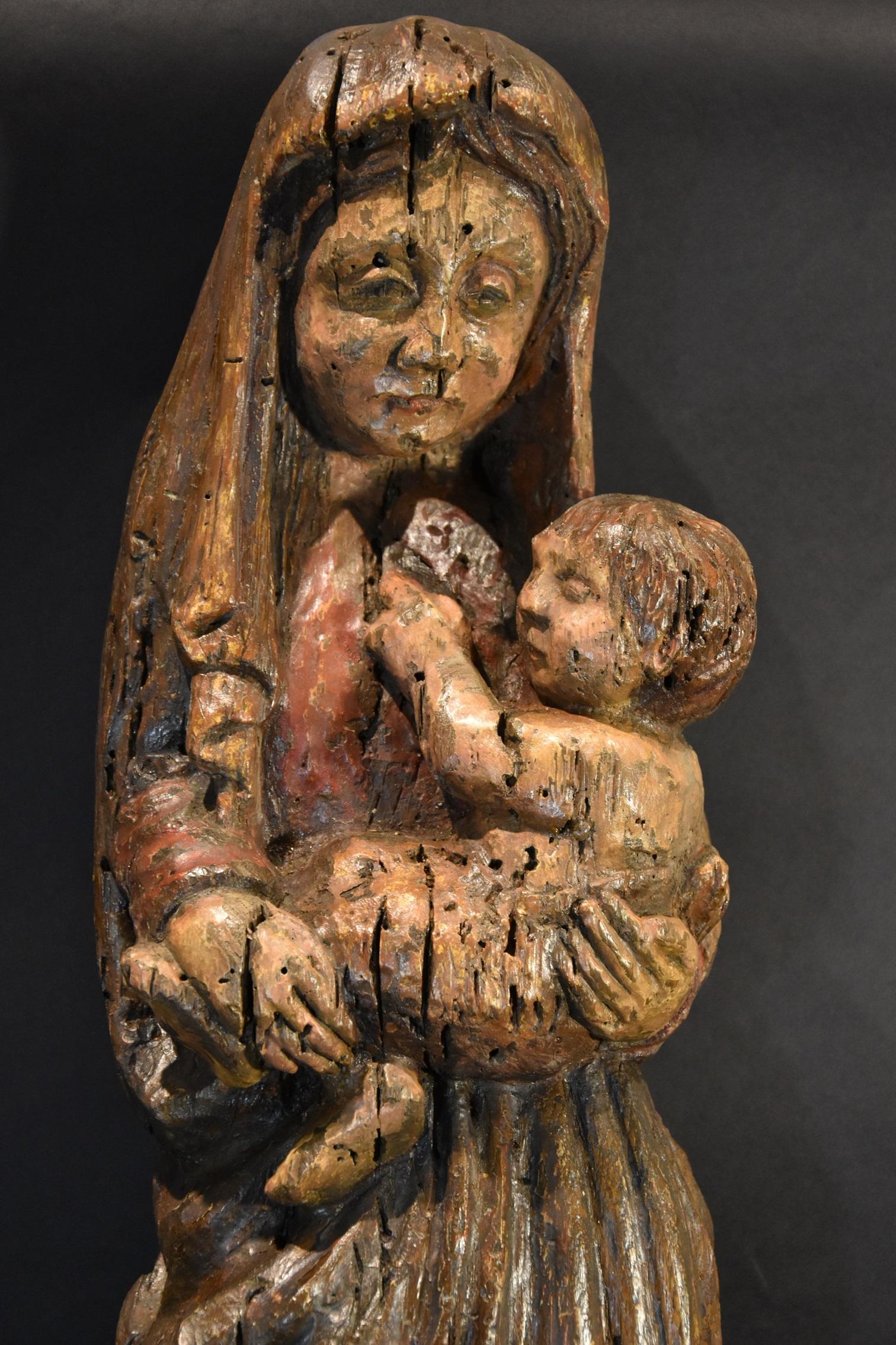 Jungfrau und Kind franko-katalanischer Bildhauer 13-14. Jahrhundert Wood Spanish  im Angebot 8