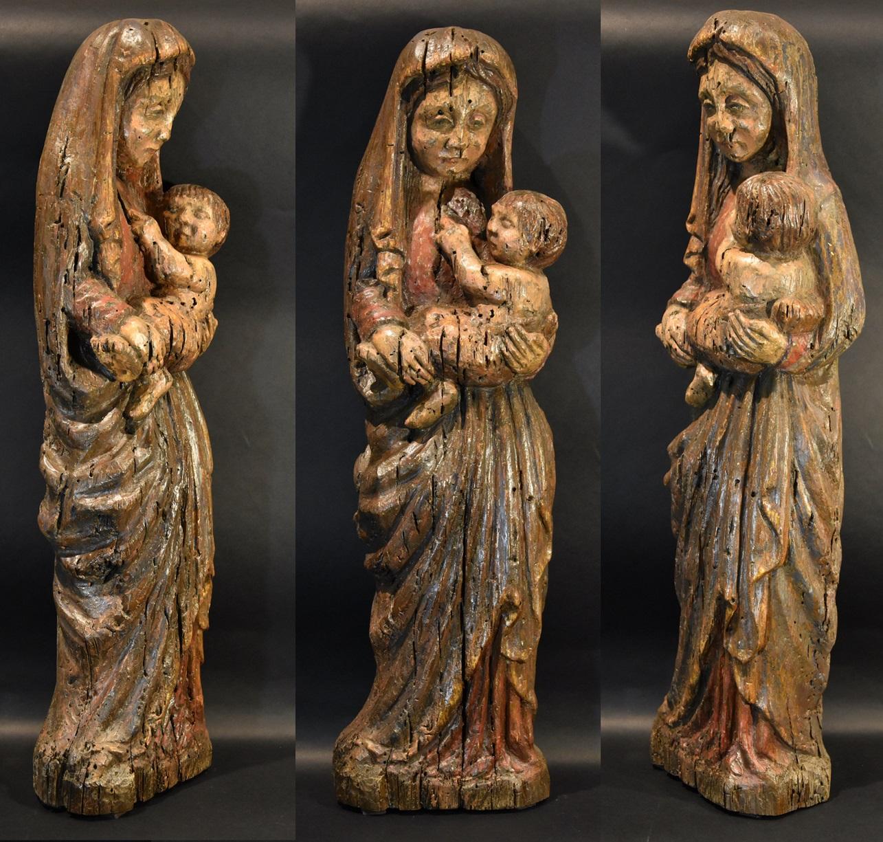 Jungfrau und Kind franko-katalanischer Bildhauer 13-14. Jahrhundert Wood Spanish  – Sculpture von Franco-catalan Sculptor 13th-14th Century