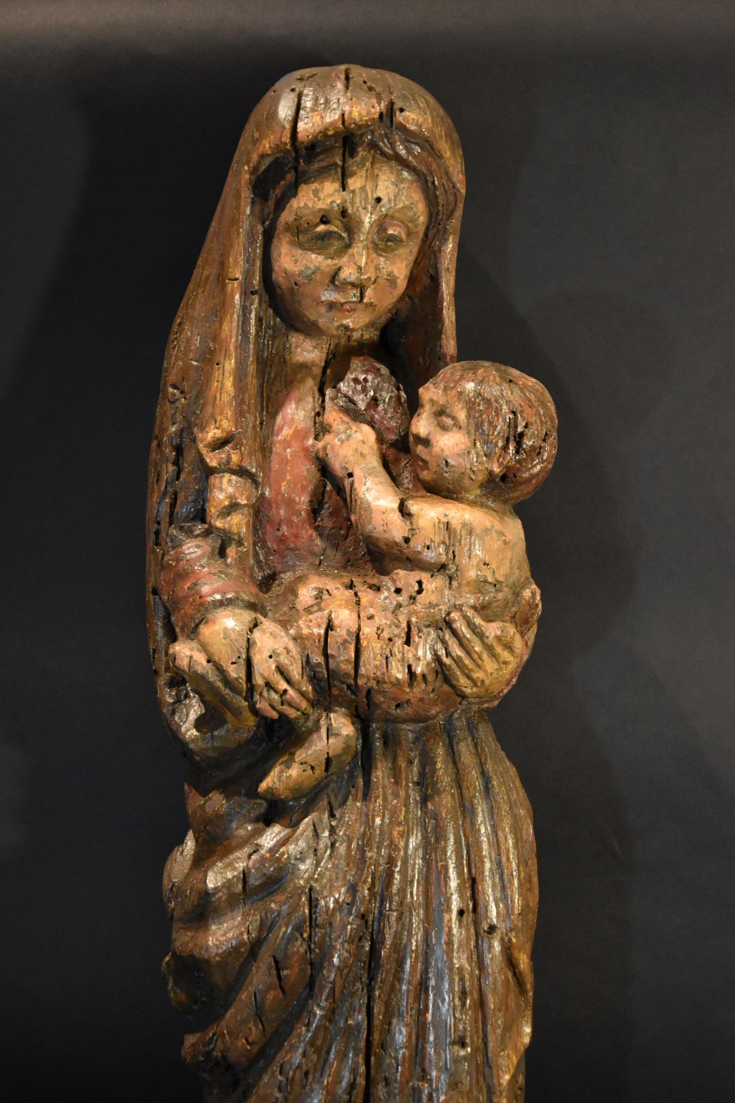 Jungfrau und Kind franko-katalanischer Bildhauer 13-14. Jahrhundert Wood Spanish  (Alte Meister), Sculpture, von Franco-catalan Sculptor 13th-14th Century