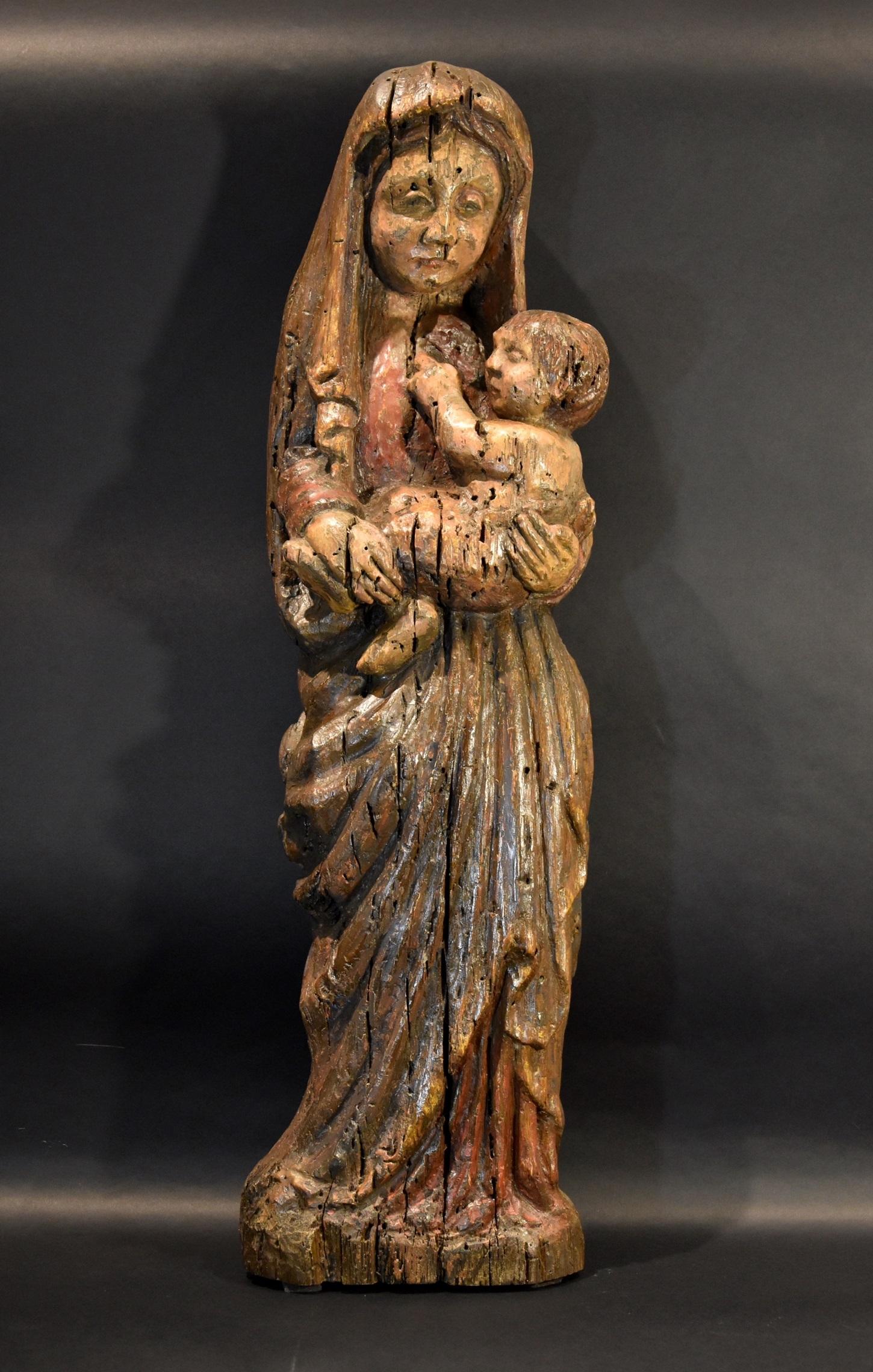 Jungfrau und Kind franko-katalanischer Bildhauer 13-14. Jahrhundert Wood Spanish  im Angebot 1