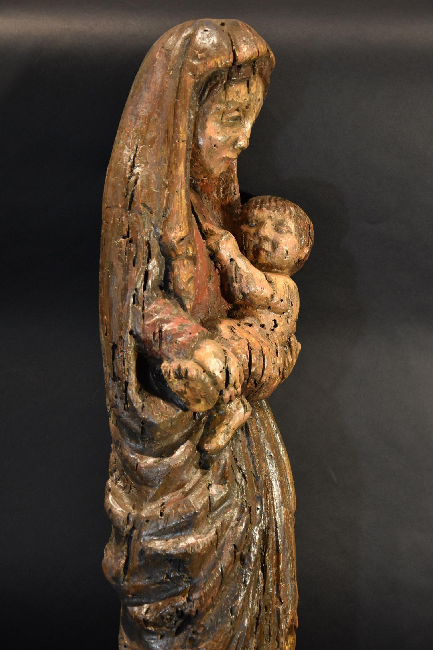 Jungfrau und Kind franko-katalanischer Bildhauer 13-14. Jahrhundert Wood Spanish  im Angebot 3