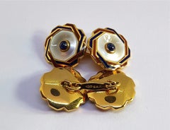 Franco Corti Italian Gold and Enamel and Sapphire Cufflinks