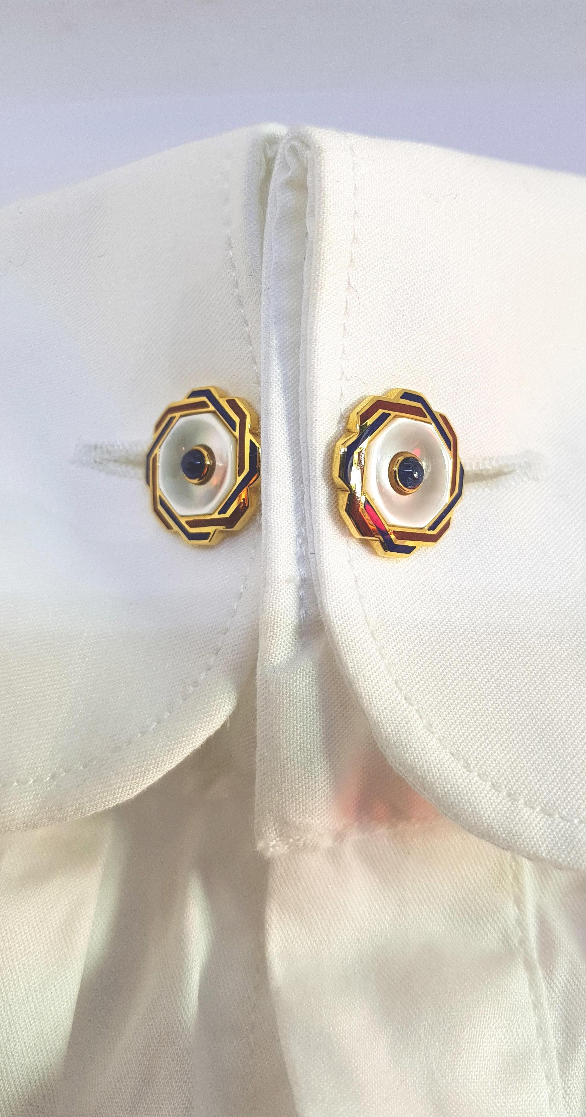 Franco Corti Italian Gold and Enamel and Sapphire Cufflinks In Excellent Condition In Bilbao, ES