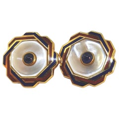 Vintage Franco Corti Italian Gold and Enamel and Sapphire Cufflinks