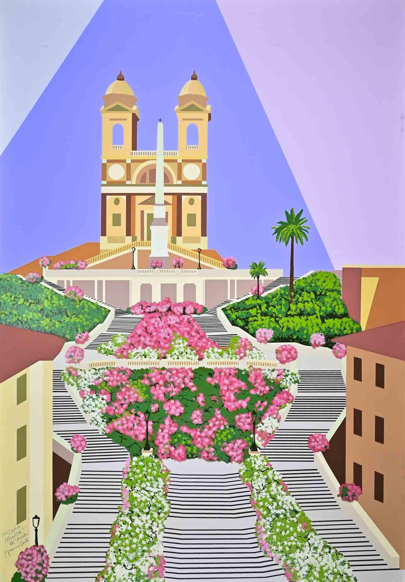 Trinità dé Monti (Rome) - Screenprint by Franco Costa - 1990s